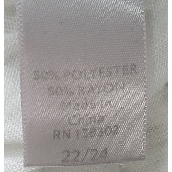 White Slub Knit V-Neck Short Sleeve Top 22 24 Lightweight Gathered Side Hem - Picture 4 of 4